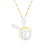 925 Silver Bunny Shell Pearl Pendant Necklace for Women