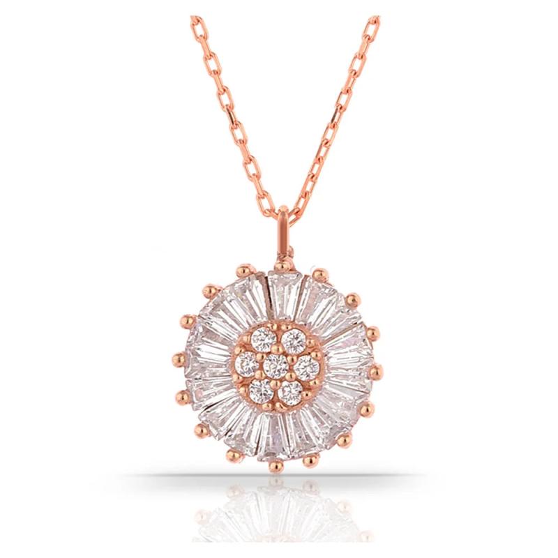 Zircon Stones Rose Plated 925 Silver Necklace for Women