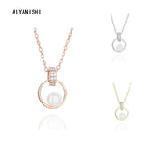 925 Silver Natural Pearl Pendant Necklace Engagement Jewelry