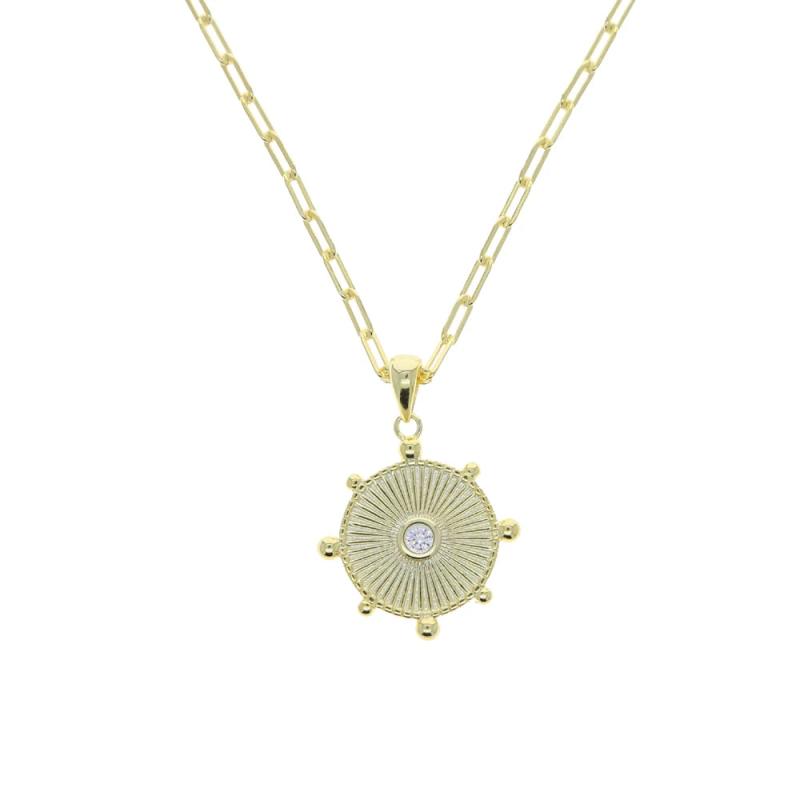 925 Sterling Silver Coin Necklace Geometric Round Shape Paper Clip Chain