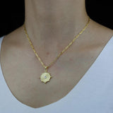 925 Sterling Silver Coin Necklace Geometric Round Shape Paper Clip Chain