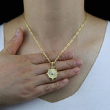 925 Sterling Silver Coin Necklace Geometric Round Shape Paper Clip Chain