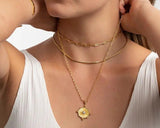925 Sterling Silver Coin Necklace Geometric Round Shape Paper Clip Chain