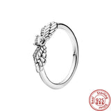 925 Silver Angel Wings Zircon Heart Snowflake Ring