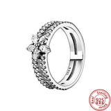 925 Silver Angel Wings Zircon Heart Snowflake Ring