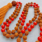 Brown Rudraksha Red Coral Beads Necklace 7mm
