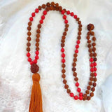 Brown Rudraksha Red Coral Beads Necklace 7mm