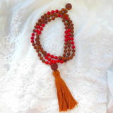 Brown Rudraksha Red Coral Beads Necklace 7mm