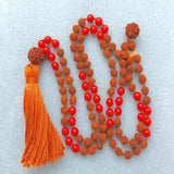 Brown Rudraksha Red Coral Beads Necklace 7mm