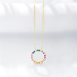 925 Silver Rainbow Hollow Round Gemstone Pendant Necklace
