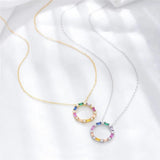 925 Silver Rainbow Hollow Round Gemstone Pendant Necklace