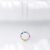 925 Silver Rainbow Hollow Round Gemstone Pendant Necklace
