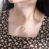 925 Silver Rainbow Hollow Round Gemstone Pendant Necklace