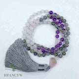 6mm Amethyst Moonstone 108 Beads Tassel Necklace Chakra Bracelet