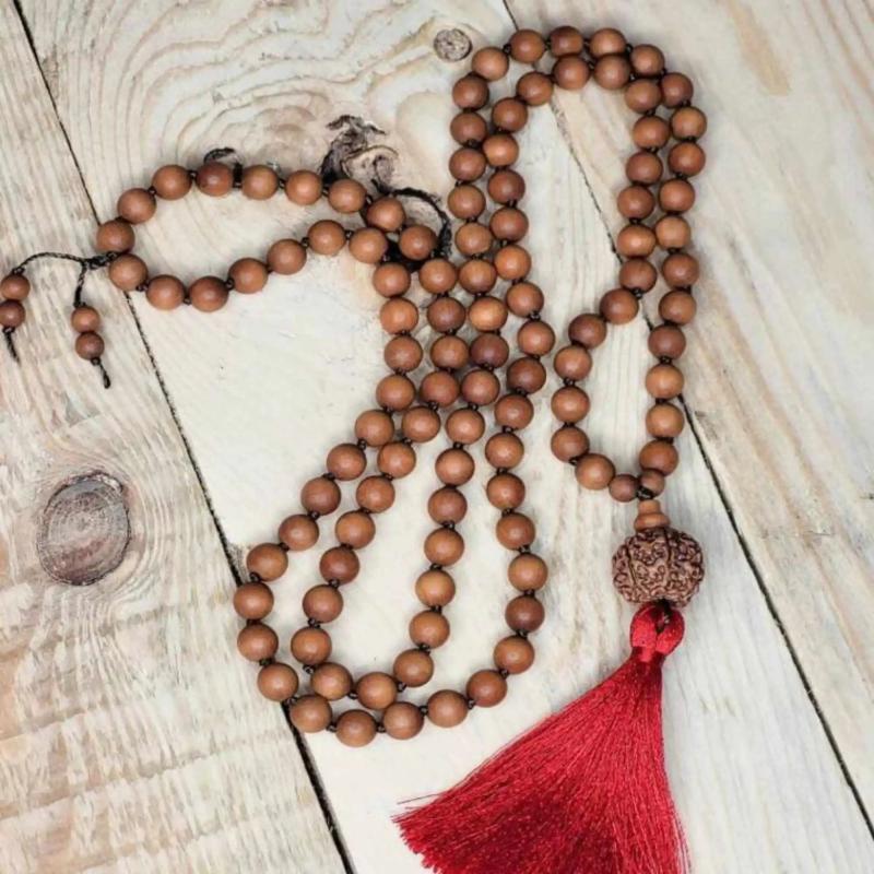6mm Sandalwood 8mm Brown Rudraksha 108 Knot Necklace DIY Gift