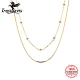 TrustDavis 925 Sterling Silver Double Layer Chains Necklace