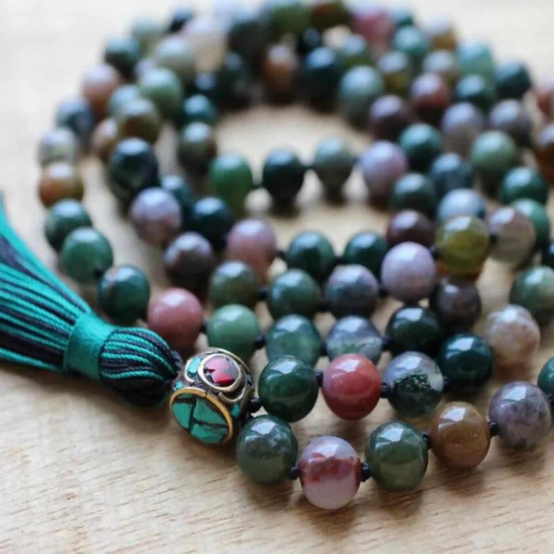 6mm Natural Indian Agate Gemstone Beads Tassel Necklace