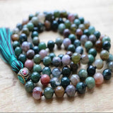6mm Natural Indian Agate Gemstone Beads Tassel Necklace