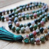 6mm Natural Indian Agate Gemstone Beads Tassel Necklace