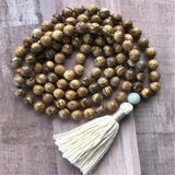 8mm Natural Picture Stone 108 Beads Tassel Necklace Lucky Bless Reiki