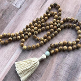 8mm Natural Picture Stone 108 Beads Tassel Necklace Lucky Bless Reiki