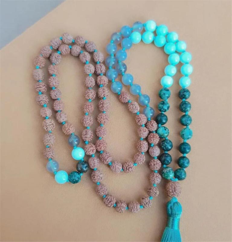8mm Amazonite 108 Beads Tassel Necklace Meditation Bracelet