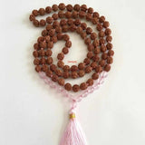 8mm Rudraksha Rose Quartz Necklace Beads Pray Relief Chakra