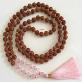 8mm Rudraksha Rose Quartz Necklace Beads Pray Relief Chakra