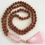 8mm Rudraksha Rose Quartz Necklace Beads Pray Relief Chakra