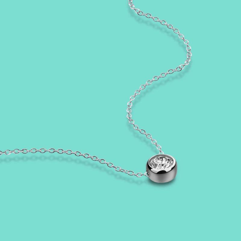 S925 Sterling Silver Necklace Zircon Pendant Solid Silver Necklace