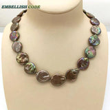 Baroque Pearl Choker Statement Necklace Brown Coffee Round Coin Flat Shape