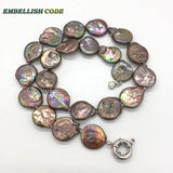 Baroque Pearl Choker Statement Necklace Brown Coffee Round Coin Flat Shape