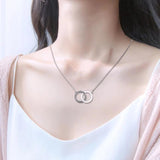 925 Sterling Silver CZ Circles Necklace Women Fine Jewelry Collar Pendant