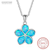 925 Silver Opal Flower Pendant Necklace Anniversary Gift