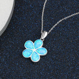 925 Silver Opal Flower Pendant Necklace Anniversary Gift