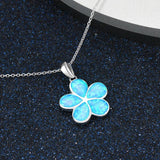 925 Silver Opal Flower Pendant Necklace Anniversary Gift
