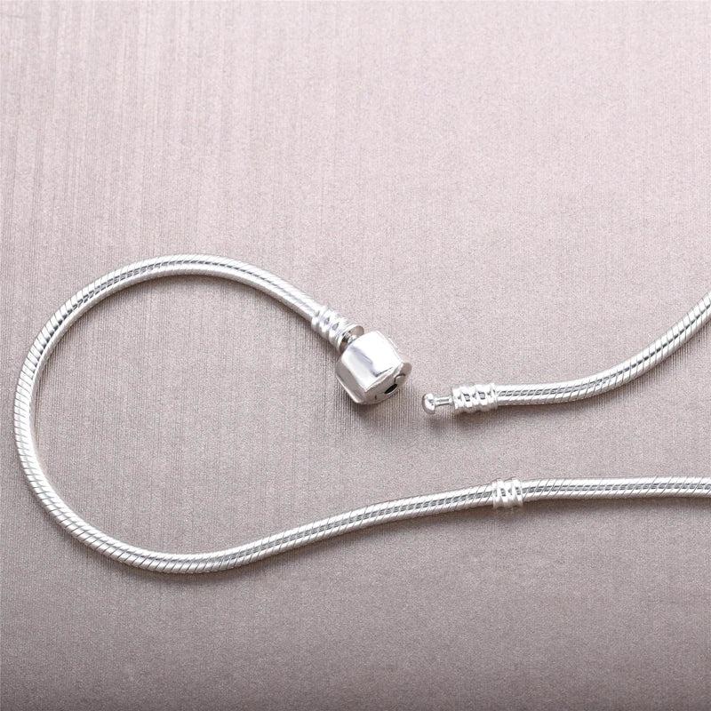 925 Sterling Silver Snake Chain Necklace Sparkling Heart Women Charms