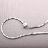 925 Sterling Silver Snake Chain Necklace Sparkling Heart Women Charms