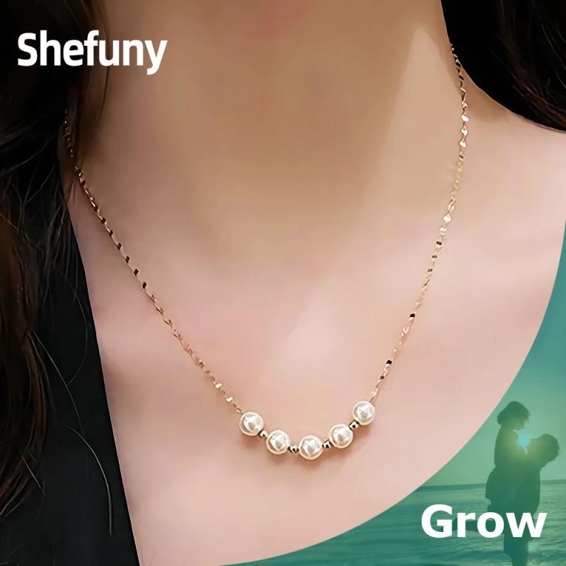 Shefuny 925 Silver 5 Pearl Pendant Chain Necklace