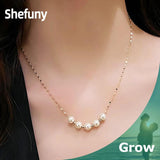 Shefuny 925 Silver 5 Pearl Pendant Chain Necklace