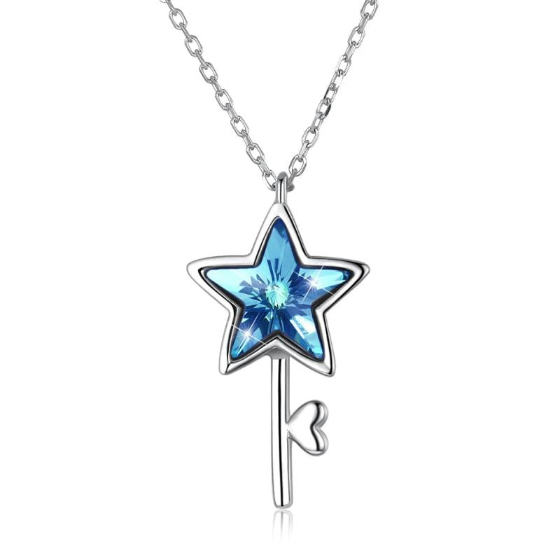 925 Silver Crystal Star Pendant Necklace Elegant Gift for Her