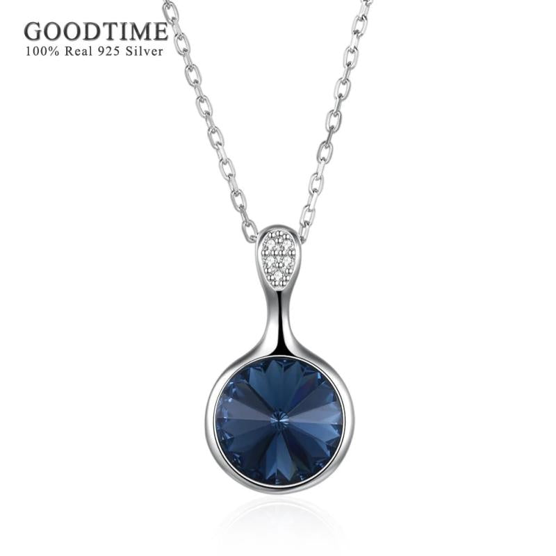 Classic Crystal Round Pendant Necklace 925 Silver Jewelry