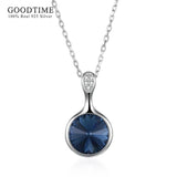 Classic Crystal Round Pendant Necklace 925 Silver Jewelry