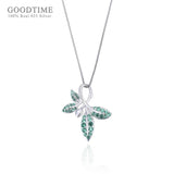 925 Silver Leaf Shape Green Zircon Pendant Necklace