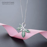 925 Silver Leaf Shape Green Zircon Pendant Necklace