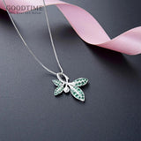 925 Silver Leaf Shape Green Zircon Pendant Necklace