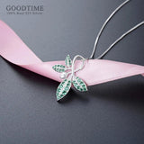 925 Silver Leaf Shape Green Zircon Pendant Necklace