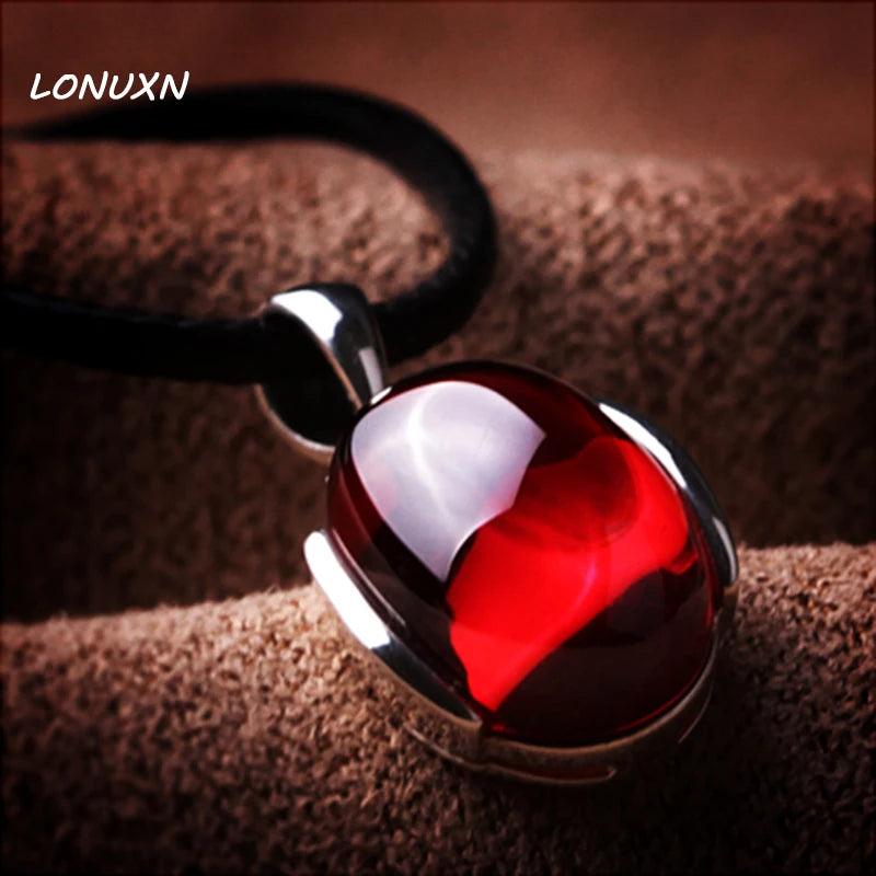 High-end Natural Garnet Sterling Silver Necklace Pendant