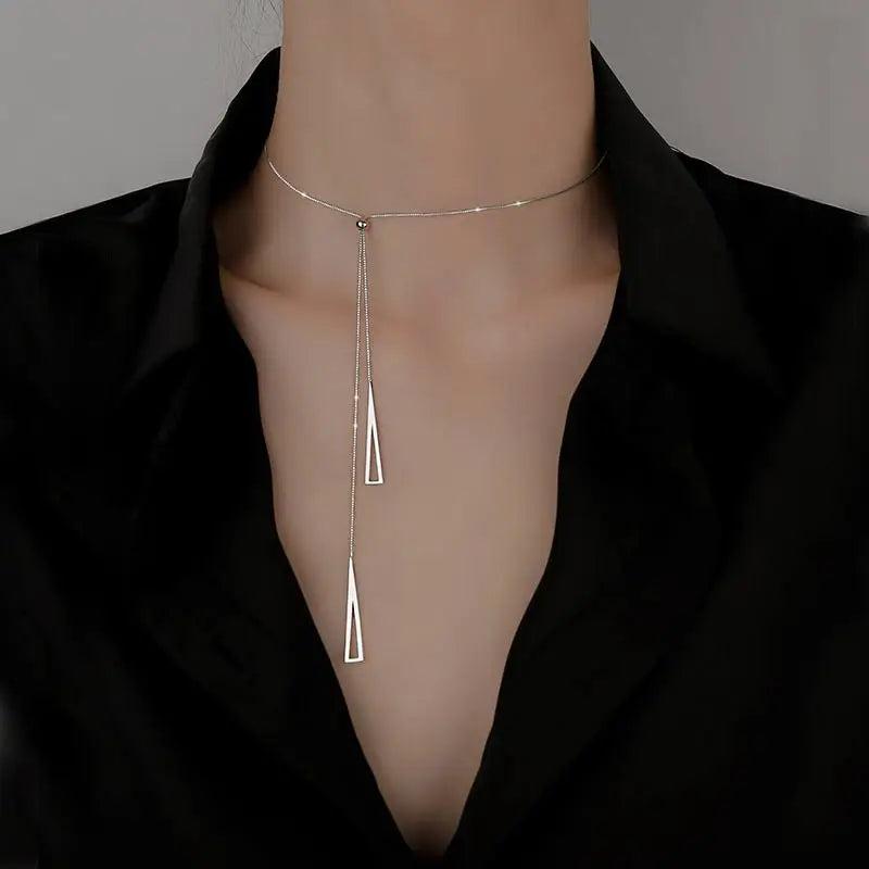 925 Silver Necklace Women Choker Tassels Long Chain Gift