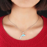 Opal Dolphin Pendant Necklace 925 Sterling Silver Jewelry Christmas Gift